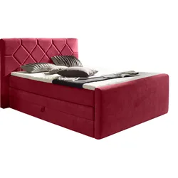 Boxspringbett PLACES OF STYLE "Atlanta", rot, B:140cm L:221cm, Stoff, Massivholz, Kunststoff, Komplettbetten, Boxspringbett, inklusive Topper und Bettkasten