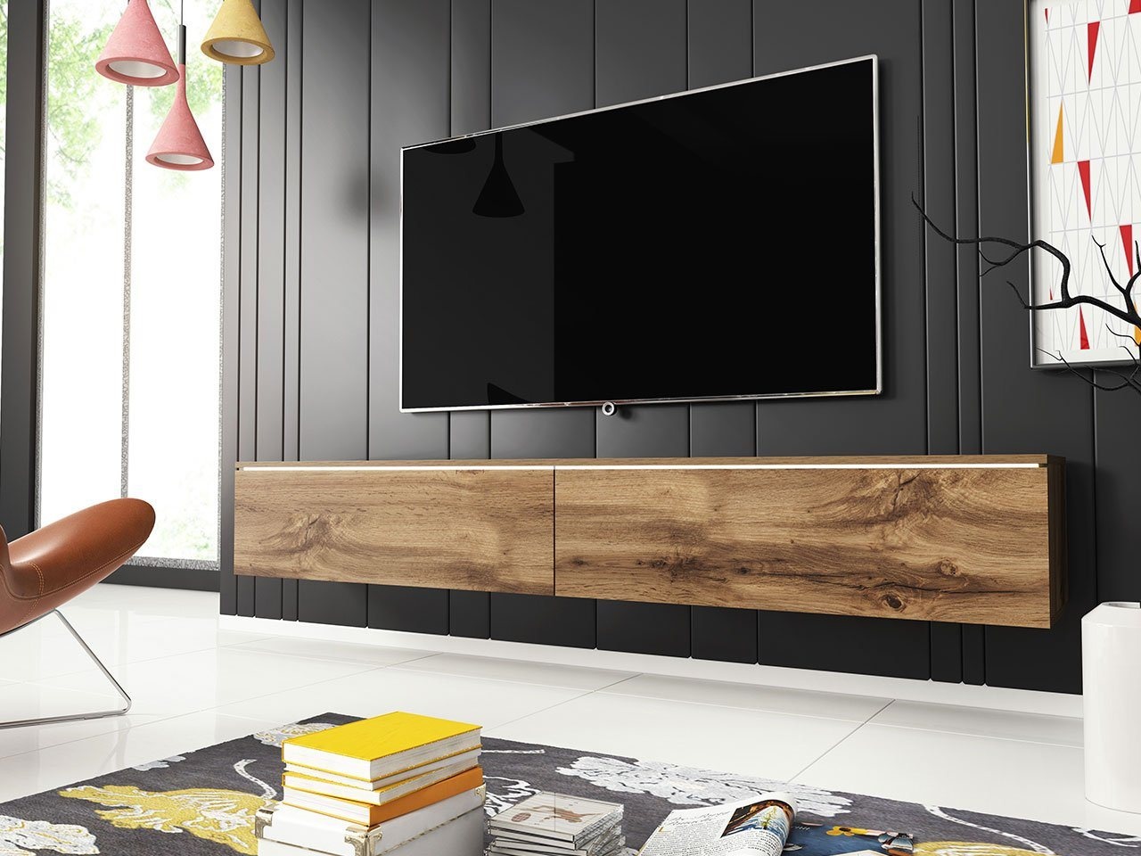 MIRJAN24 TV-Schrank D180 Stilvoll TV-Tisch, 2 Türen, Modern Wohnzimmer braun