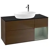 Villeroy & Boch Finion Waschtischunterschrank G952GMGN 120cm, Abdeckplatte black matt, Emotion, Regale Olive matt lacquer, Walnut veneer