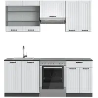 Vicco Küchenzeile Weiß Landhaus/Anthrazit 200 cm, AP Anthrazit,