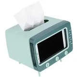 Tissue Box, TV Model Tissue Box Multifunktionale PVC Tissue Box Taschentuch Aufbewahrungsbox TV Förmiger Taschentuch Halter mit Handyhalter für Zuhause, Büro(19x15x14cm/7,5x5,9x5x5 Zoll)