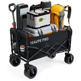 YEAUPE PRO Bollerwagen Faltbar mit Bremsen, 170L 200KG Belastbar, All Terrain Bollerwagen mit 2 Wasserflaschentaschen und 1 Netztasche, Handwagen für Garten