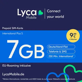 Lyca Mobile International Plus S Prepaid Smartphone Sim Karte ohne Vertrag weiß Weiß LTE