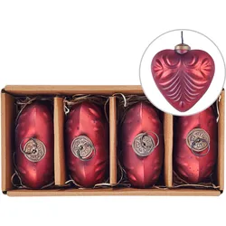 Weihnachtskugel 4er Set Glas rot Antik-Optik Herzform FERIABLE