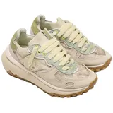SATORISAN Chacrona Metta Lino Whitewisp - Casual Sneaker Damen - Vintage Leder und Leinen Sportschuhe Bequem, Nachhaltig und Dauerhaft - Farbe Multi Green - Größe 42 EU