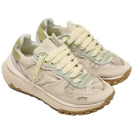 SATORISAN Chacrona Metta Lino Whitewisp - Casual Sneaker Damen - Vintage Leder und Leinen Sportschuhe Bequem, Nachhaltig und Dauerhaft - Farbe Multi Green - Größe 42 EU