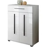 Furn.Design Schuhschrank, Weiß Hochglanz, Holzwerkstoff, Metall, Nachbildung, Uni, 2 Fächer, 1 Schubladen, 80x103x39 cm, FSC Mix, Garderobe, Schuhaufbewahrung, Schuhschränke