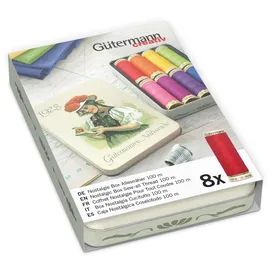 Gütermann creativ Nostalgie-Dose mit 8 Spulen Allesnäher 100 m in bunten Farben