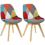 Woltu 2 x Esszimmerstuhl Design Stuhl Küchenstuhl Holz, Leinen, mehrfarbig - Bunt