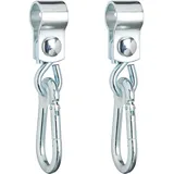 Relaxdays Schaukelhaken mit Karabinern, 2er Set Manschettenhaken, 25 mm, Schaukelbefestigung, rostfreies Eisen, Silber