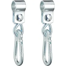 Relaxdays Schaukelhaken mit Karabinern, 2er Set Manschettenhaken, 25 mm, Schaukelbefestigung, rostfreies Eisen, Silber