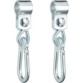 Relaxdays Schaukelhaken mit Karabinern, 2er Set Manschettenhaken, 25 mm, Schaukelbefestigung, rostfreies Eisen, Silber