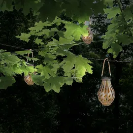 GLOBO Gartendeko Laterne Solar Windlicht mit Bambusgeflecht zum Aufhängen oder Hinstellen, LED Solarleuchte, Bambus, Braun, Schalter, H 27 cm, Garten Terrasse, 2er Set