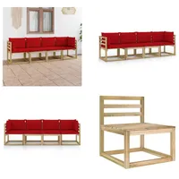 vidaXL Gartensofa 4 Sitzer mit Kissen in Rot - Gartensofa - Gartensofas - Holzsofa - 4-Sitzer-Gartensofa - Rot