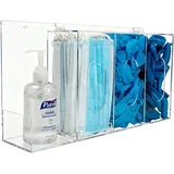 SEANADO Hygienestation Acryl 4-fach mit Deckel – Handdesinfektions Handschuhspender & Maskenspender Wandhalterung – Spender für Einweghandschuhe, Mundschutz – Wand- oder Tischmontage
