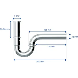 VARIOSAN Röhrensiphon 1 1/4" x 32 mm Edelstahl verchromt