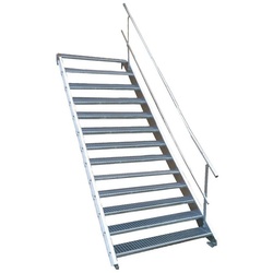 SRM Design Außentreppe 13 Stufen Stahltreppe einseitig. Geländer Breite 90 cm Höhe 195-260cm