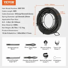 Vevor Rohrreinigungsspirale 20 m x 16 mm