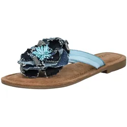 Zehentrenner LAZAMANI "Lazamani Zehensteg Leder", Damen, Gr. 40, blau (denim), Leder, casual, Schuhe