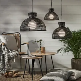 StarTrading Lampenschirm rund wetterfest Rattanoptik f. E27 Fassungen 26cm schwarz