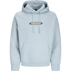 Hoodie JACK & JONES "JCOPACER LOGO PRINT SWEAT HOOD", Herren, Gr. XXL, subdued blau, Sweatware, Obermaterial: 70% Baumwolle, 30% Polyester, bedruckt, modisch, relaxed fit, Langarm Rippbündchen, Sweatshirts