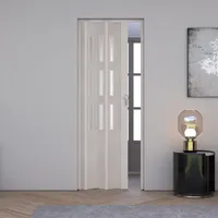 Innenraum Falttur In Pvc 83x214 Cm Mod. Maya Weiss Mit Horizontaler Pragung Mit Satiniertem Glas