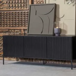 Schwarzes Lowboard im Skandi Design Fußgestell aus Metall