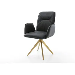 DELIFE Esszimmerstuhl Vinja-Flex Echt-Leder Schwarz Kreuzgestell kantig Gold, Esszimmerstühle