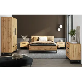 Home Affaire Nachtkommode HOME AFFAIRE "Bronne, Breite 55 cm, Nachttisch mit 1 Schublade", braun (wotan eiche), B:55cm H:49cm T:45cm, Dekorfolie, FSC-zertifizierter Holzwerkstoff, Metall, Sideboards, Moderner Nachtschrank, Metallgriff, Füße in Kufenform