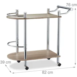 Relaxdays Servierwagen 2 Etagen, Holz-Optik, MDF und Stahl, 4 Rollen, mit Griff, Barwaagen, HxBxT 76 x 39 x 82 cm, braun