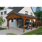 SKANHOLZ Fichtelberg 4,03 x 8,08 m nussbaum lasiert mit Pfostenanker