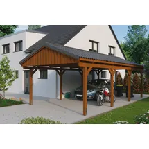SKANHOLZ Fichtelberg 4,03 x 8,08 m nussbaum lasiert mit Pfostenanker