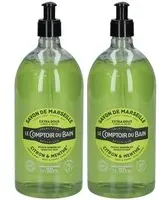 Le Comptoir du Bain Savon Traditionnel de Marseille Citron Menthe Liquide 2x1000 ml