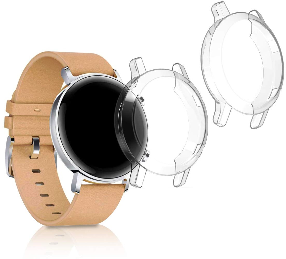 kwmobile 2X Schutzhülle kompatibel mit Huawei Watch GT2 (42mm) Hülle - Fullbody Cover Set aus Silikon - Transparent