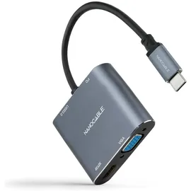 NANOCABLE USB-C-zu-HDMI/VGA/USB3.0/PD-Konverter 15 cm Grau