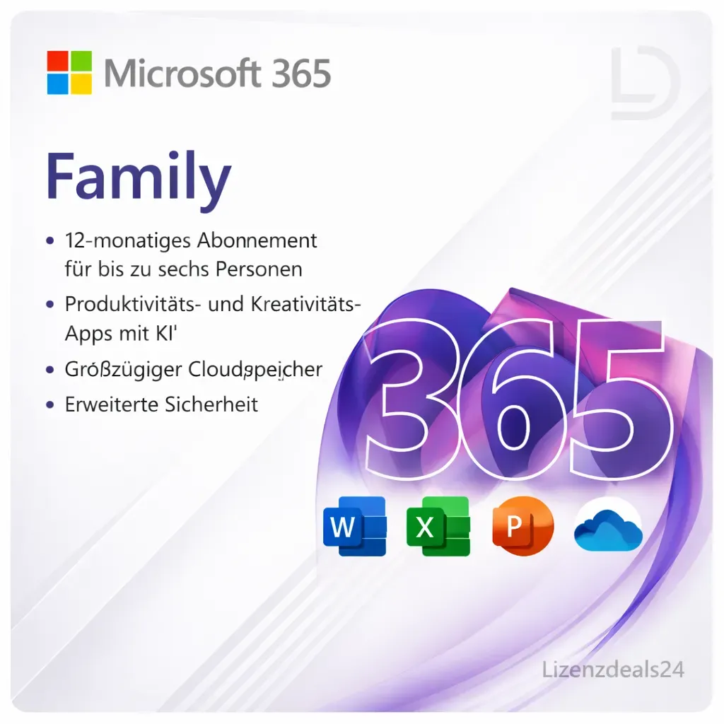 Microsoft 365 Family | Bis zu 6 Personen | Premium-Apps & Cloud-Speicher |  2 Jahre Abonnement | PC, Mac, iOS & Android