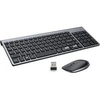 GALENMORO (Deutsch) USB QWERTZ Funk Tastatur- und Maus-Set, Ultradünne Leise Ergonomisch Tastatur für Computer/PC/Laptop/Smart TV schwarz|silberfarben