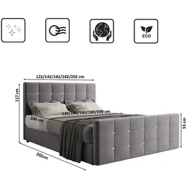 kaiser möbel Boxspringbett mit bettkasten und matratze 180 cm x 200 cm, Schlafzimmerbett ROMA Grau + topper H3 - Grau