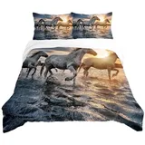 RZPFQB Pferd Kinder Bettwäsche 100x135 Baby Bettwäsche Set für Kleinkinder und Babybetten Sonnenuntergangspferde Bettbezug Set Sonnenuntergangspferde am Meer Microfaser Bettwäscheset