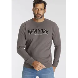 Sweater H.I.S, Herren, Gr. XXXL (64/66), grau (dunkel grau), Sweatware, Obermaterial: 60% Baumwolle, 40% Polyester, bestickt, casual, normal, Rundhals, Langarm Bündchen, Sweatshirts, Langarm, lockere Passform, bestickte Optik, Rundhalsausschnitt