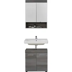 Badmöbel-Set WELLTIME "Royan", silber (korpus, front: rauchsilber, rauchsilber), Kastenmöbel-Sets, Badezimmermöbel - Waschtisch und Spiegelschrank in Rauchsilber