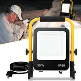 Ansobea LED Baustrahler 50W 5100LM x2, arbeitsleuchte led akku 6000K Tageslichtweiß, LED baustellenlampe mit Stecker, baustellenlampe mit 3M Kabel und Wasserdicht IP66 für Baustelle Garage