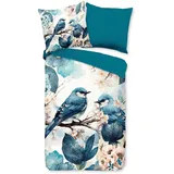 PURE luxury collection Wendebettwäsche »Zari«, Mikrofaser, 135x200, 2 Teilig, Wendeoptik, Vogel, Blumen, Blau, Weiss