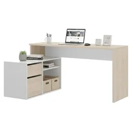 Dmora Schreibtisch Gardena, Mehrzweckschreibtisch für Büro oder Schlafzimmer, Mehrzweck-Ecktisch, 139 x 92 x 75 cm, Weiß und Eiche