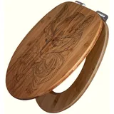 Banjado WC Sitz Bambus Holz Mit Gravur Toilettendeckel Mit Absenkautomatik Klodeckel WC-Sitz Soft Close Mit Motiv Katze