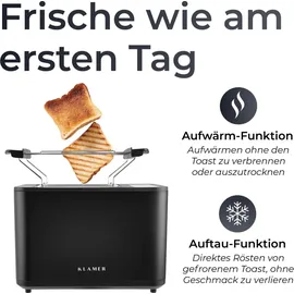 Klamer Toaster, Toaster mit Brötchenaufsatz, hochwertiger 2 Scheiben-Toaster, 6 Bräunungsgrade, Touch Display, mit Krümelschublade, Matt Schwarz