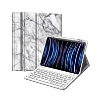 Fintie Tastatur Hülle für iPad Pro 11 2022 (4. Generation)/ iPad Pro 11 2021(3. Generation)/ 2020/2018, Keyboard case mit magnetisch Abnehmbarer Deutscher Tastatur mit QWERTZ Layout, Marmor Weiß