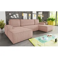 Sofnet Wohnlandschaft mit Schlaffunktion Totti - U-Form Couch, Schlafsofa mit Bettkasten, Couchgranitur mit Bettfunktion, Big Sofa, Cord Stoff, Wohnzimmer... Rosa