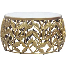 FineBuy FineBuy, Couchtisch in Gold Marmor Wohnzimmertisch Alu Sofatisch Beistelltisch Rund Modern (60 x 60 x 33 cm)