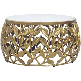FineBuy FineBuy, Couchtisch in Gold Marmor Wohnzimmertisch Alu Sofatisch Beistelltisch Rund Modern (60 x 60 x 33 cm)
